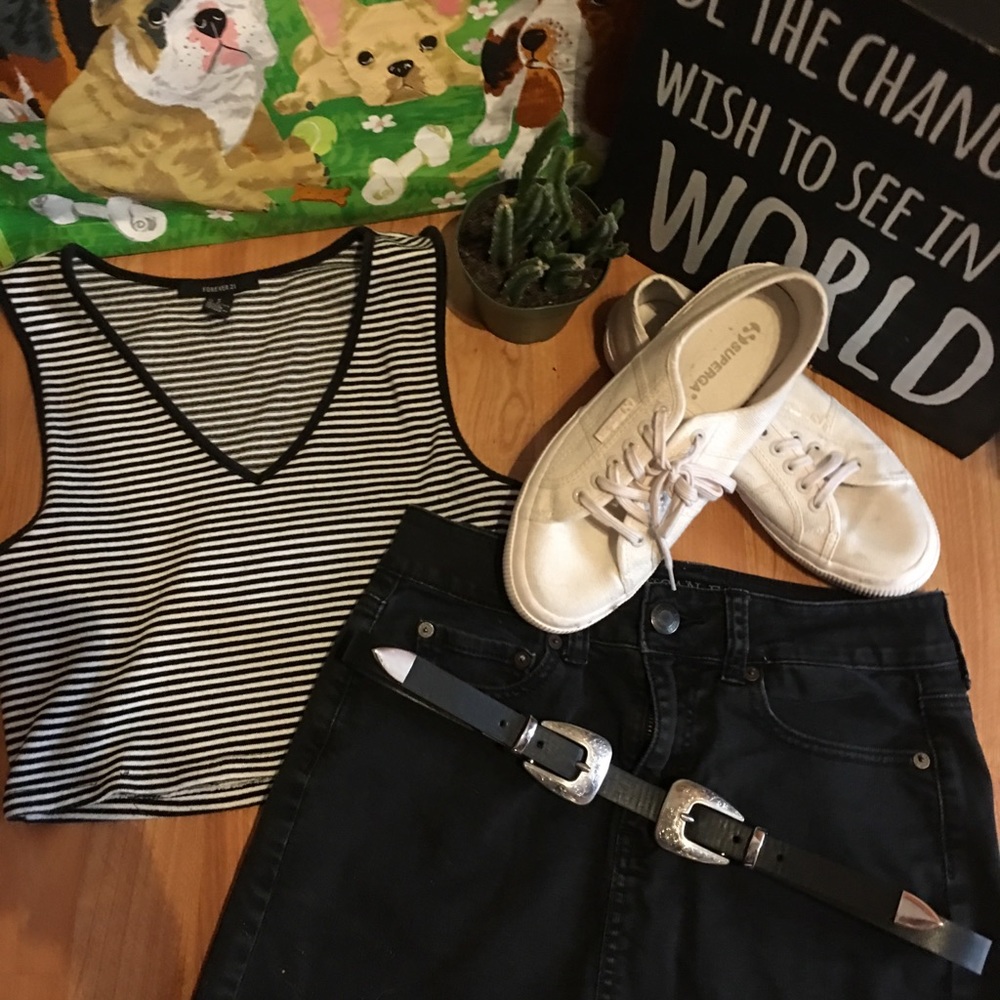 Black denim cutoff skirt American Eagle
